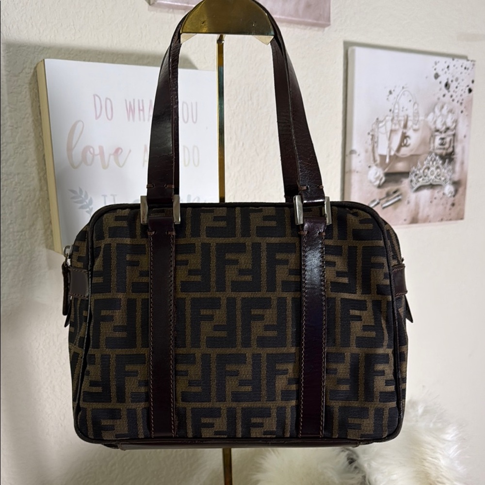 Fendi Brown and Black Satchel with Iconic Monogram